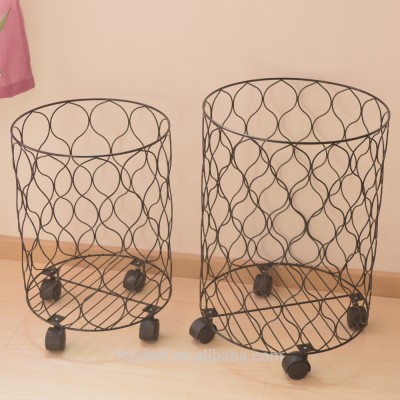 Metal Wire Roll Hamper Storage Basket Tow Pieces Of Set /Black