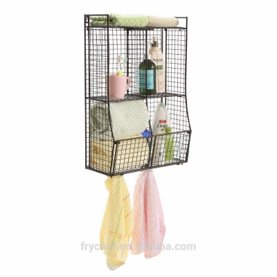 Collapsible Black Metal Wire Mesh Storage Basket Shelf Organizer Rack w/ 2 Hanging Hook