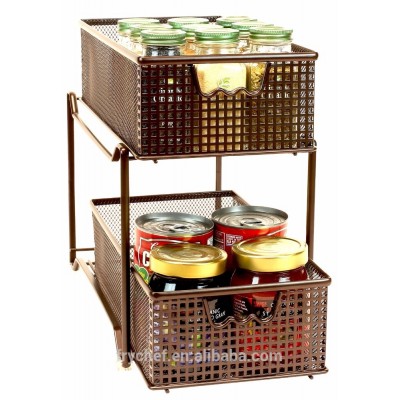 Two Tier Mesh Cabinet Basket Organizer Drawer /kitchen cabinet metal drawers